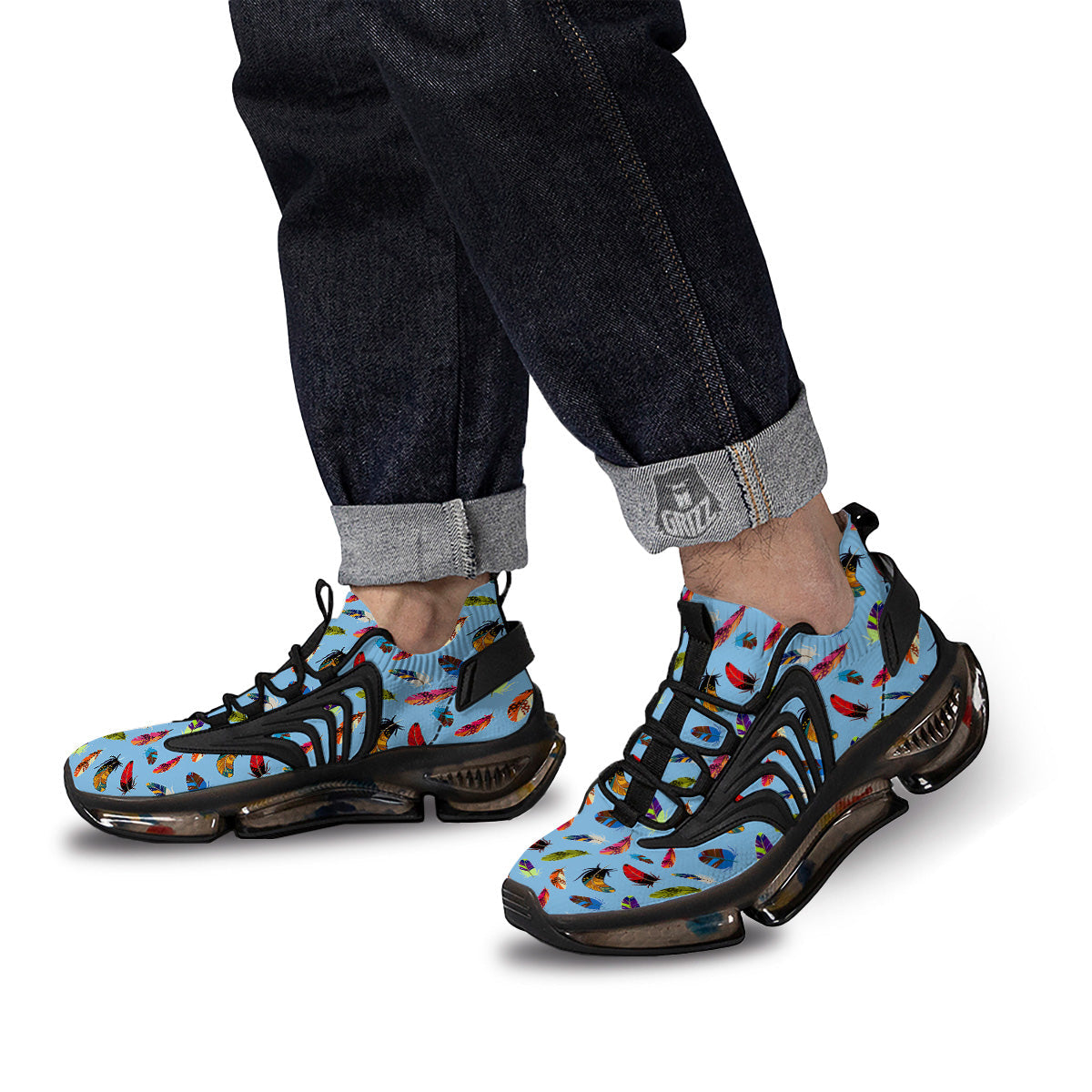 Colored Feathers Print Pattern Black Gym Shoes-grizzshop