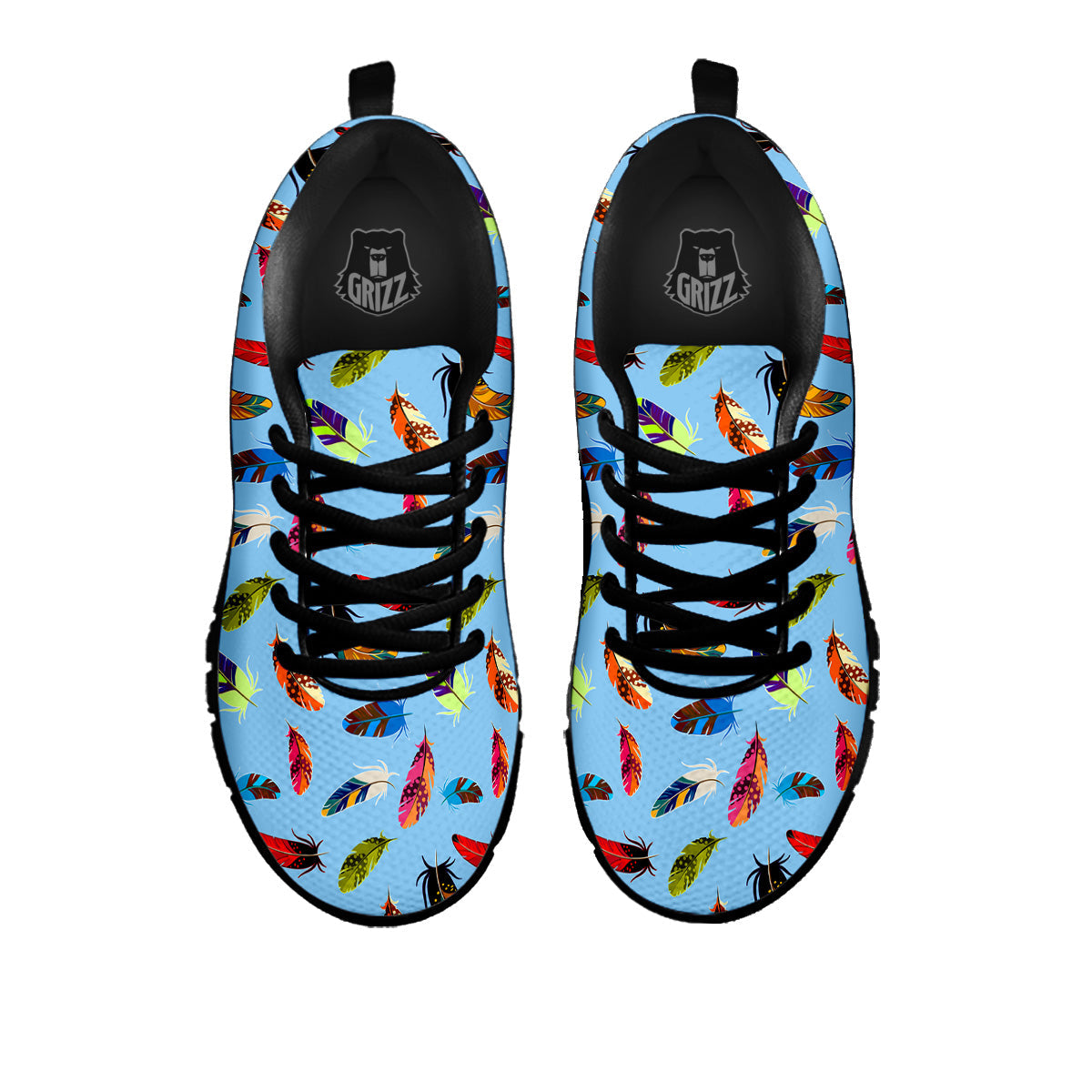 Colored Feathers Print Pattern Black Sneaker-grizzshop