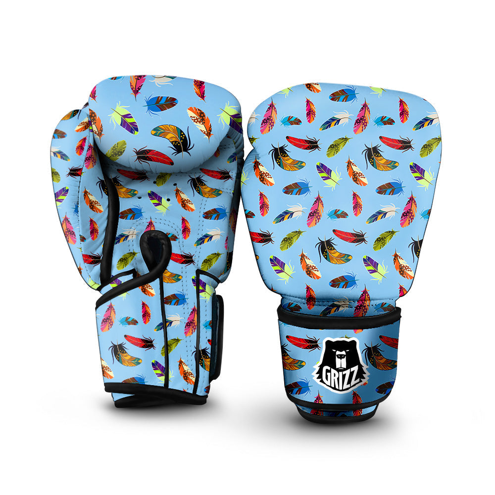 Colored Feathers Print Pattern Boxing Gloves-grizzshop