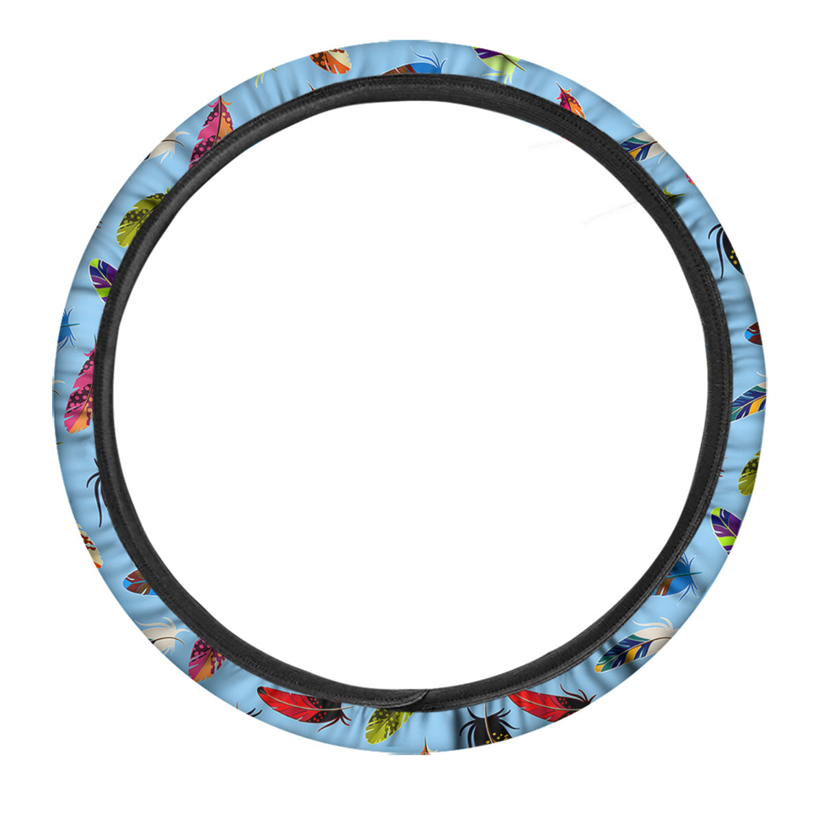 Colored Feathers Print Pattern Car Steering Wheel Cover-grizzshop