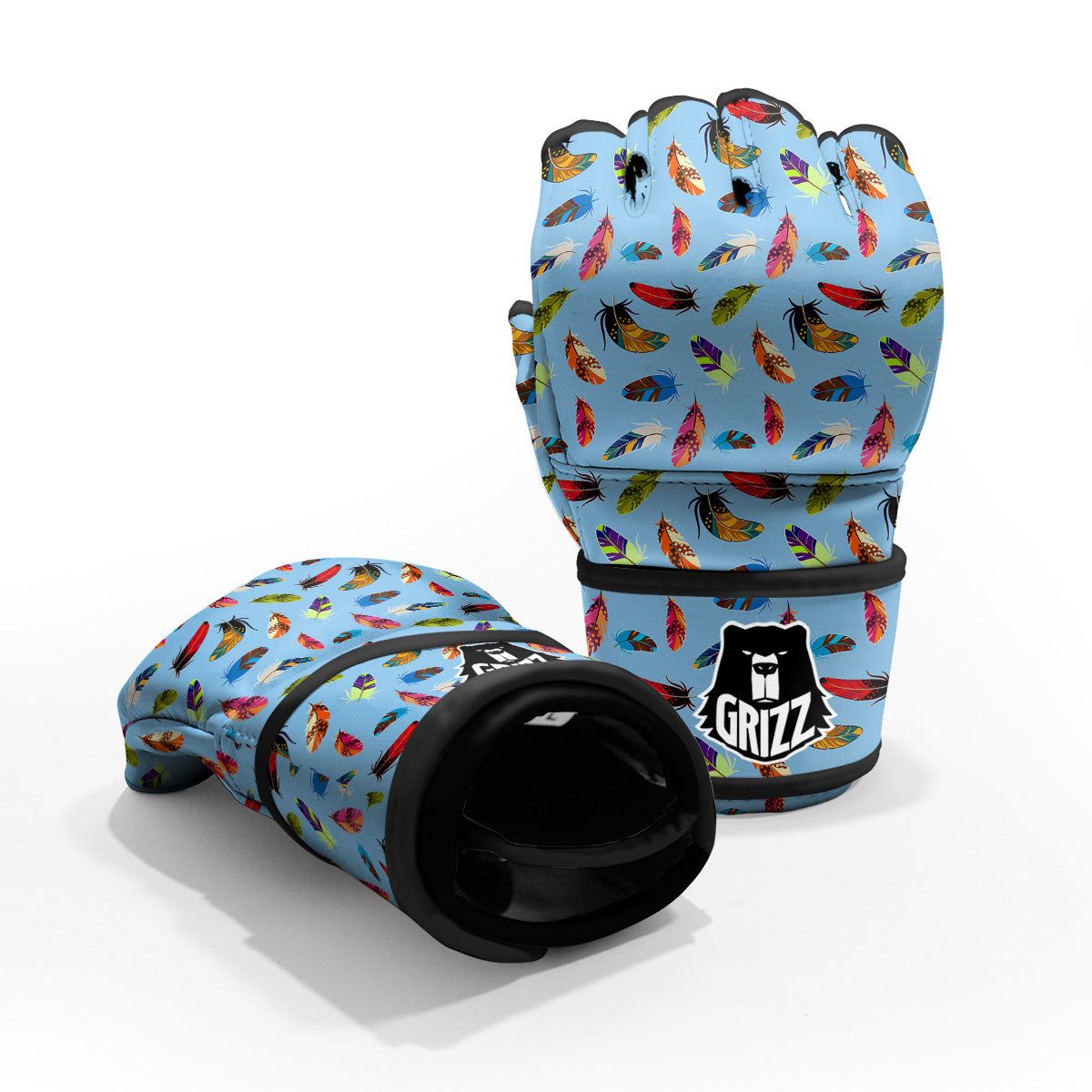 Colored Feathers Print Pattern MMA Gloves-grizzshop