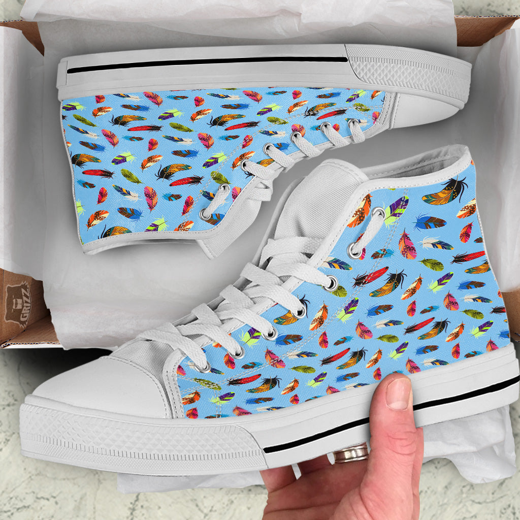 Colored Feathers Print Pattern White High Top Shoes-grizzshop