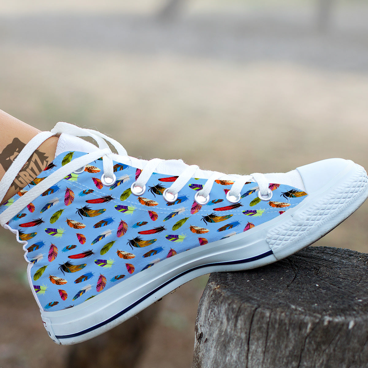 Colored Feathers Print Pattern White High Top Shoes-grizzshop