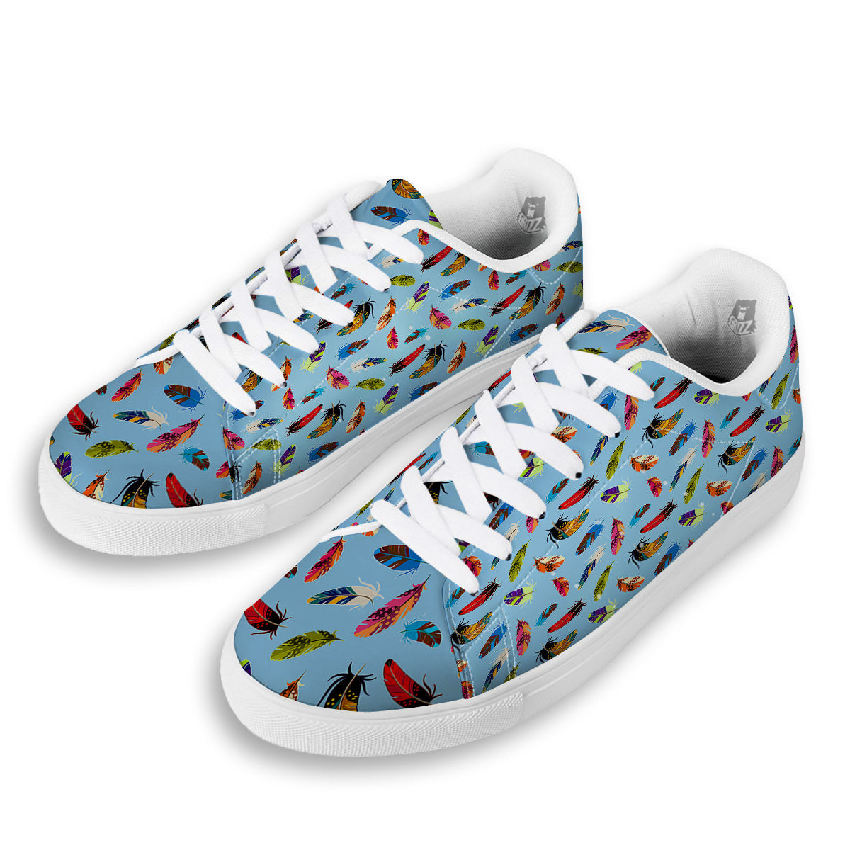 Colored Feathers Print Pattern White Low Top Sneakers-grizzshop