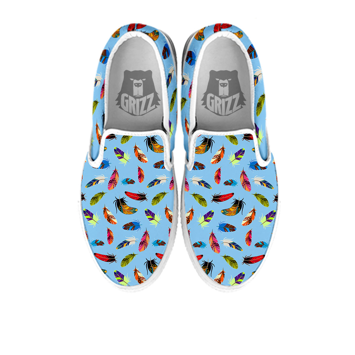 Colored Feathers Print Pattern White Slip On Shoes-grizzshop
