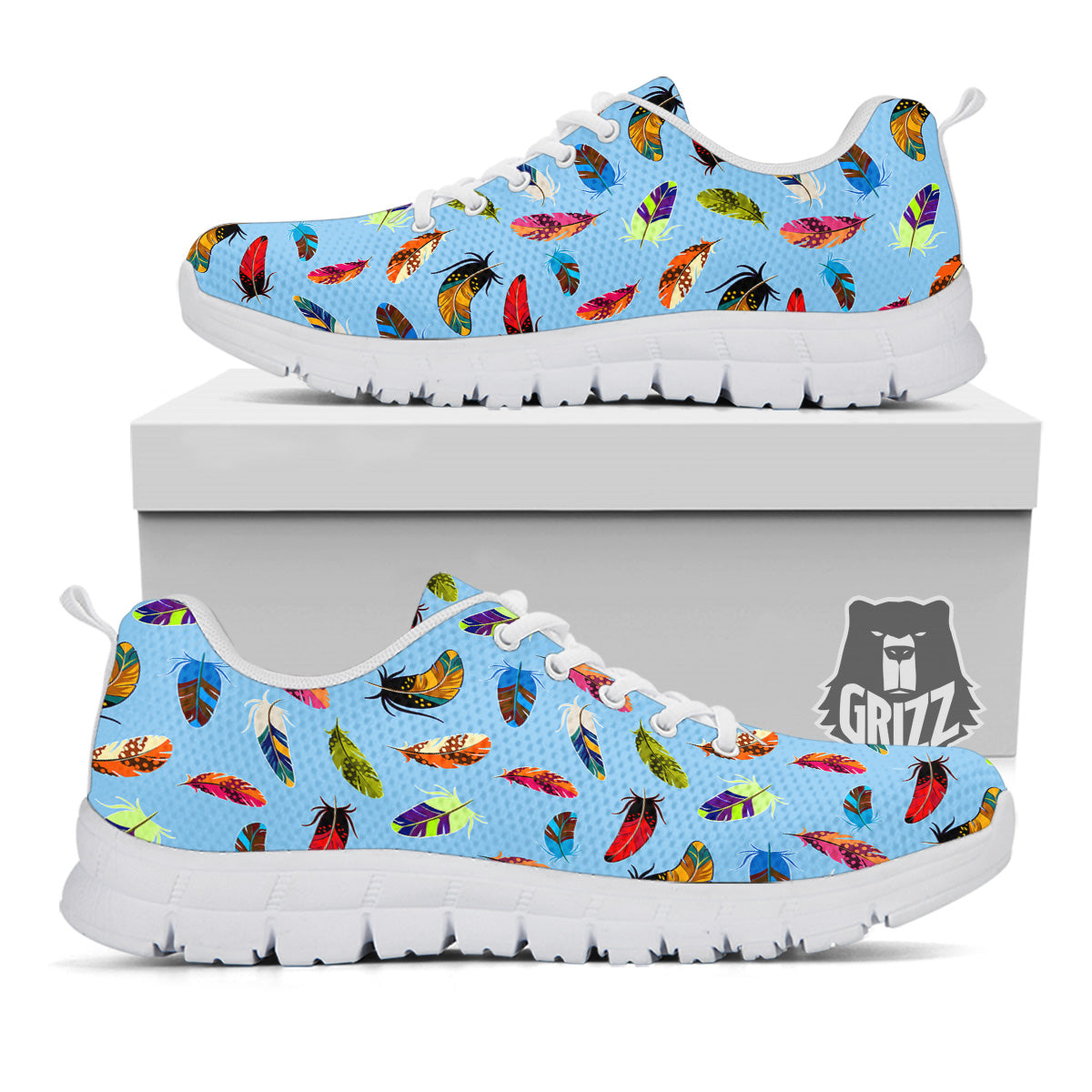Colored Feathers Print Pattern White Sneaker-grizzshop