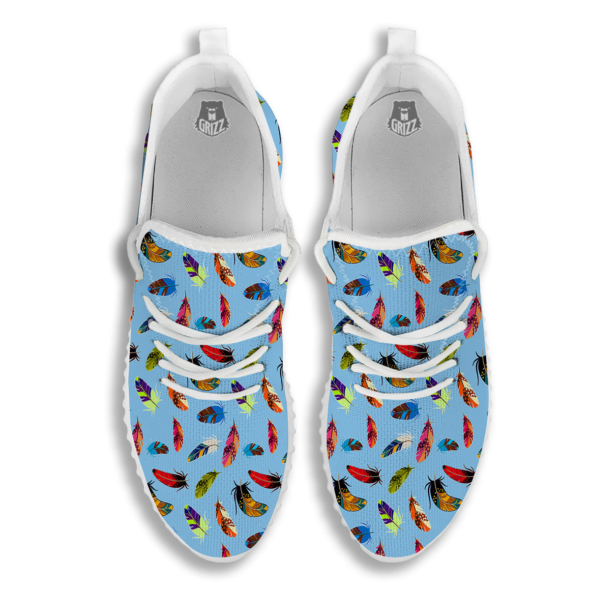 Colored Feathers Print Pattern White Walking Shoes-grizzshop