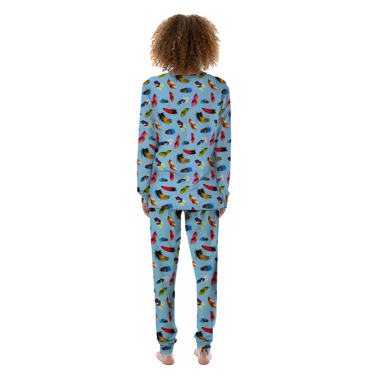 Colored Feathers Print Pattern Women's Pajamas-grizzshop