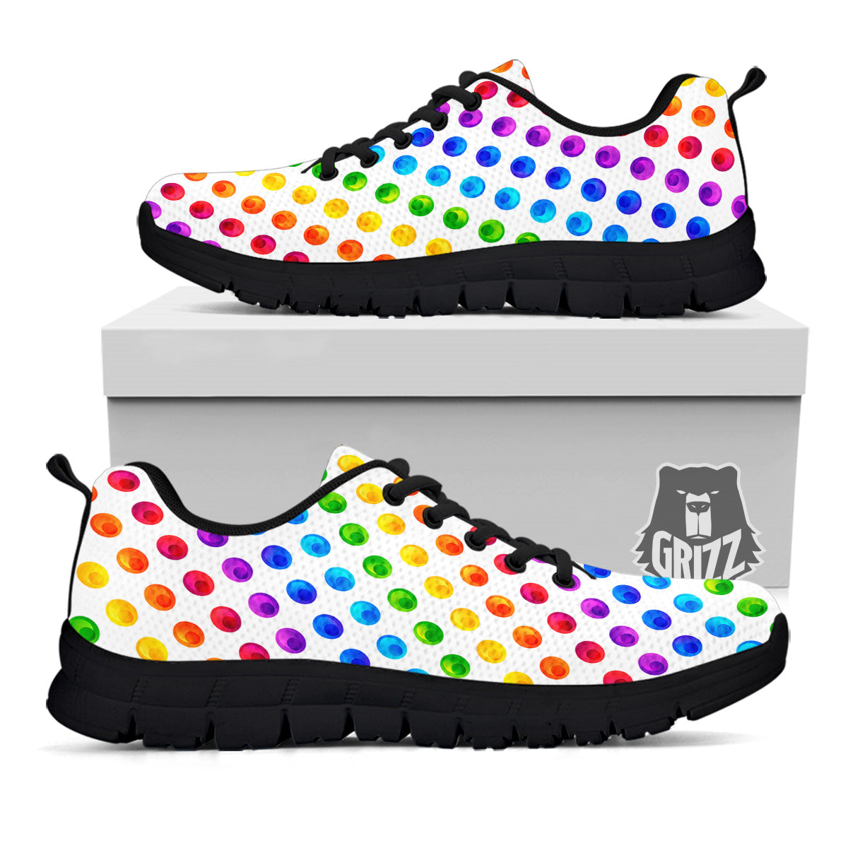 Colored Polka Dots Rainbow Print Pattern Black Sneaker-grizzshop