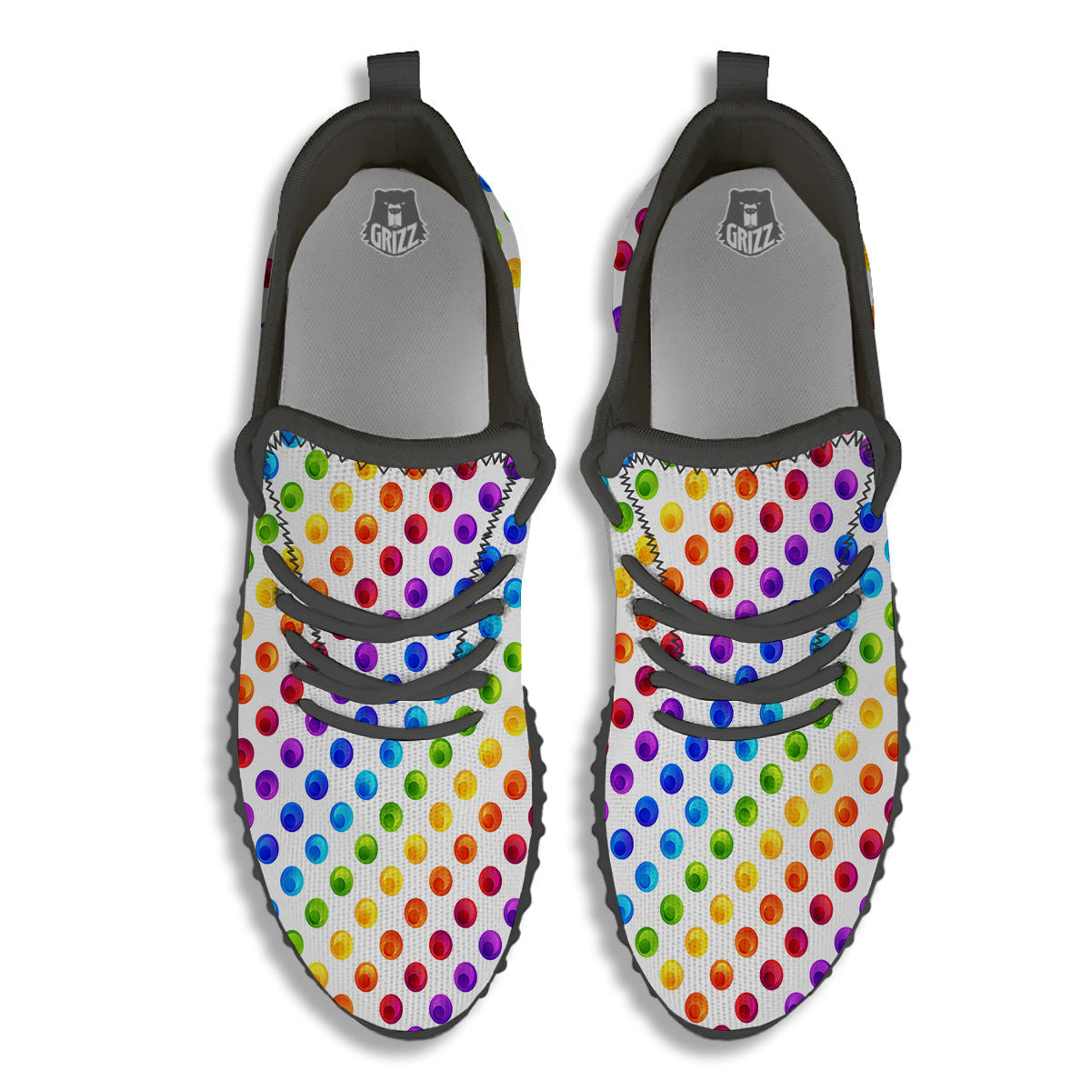 Colored Polka Dots Rainbow Print Pattern Black Walking Shoes-grizzshop