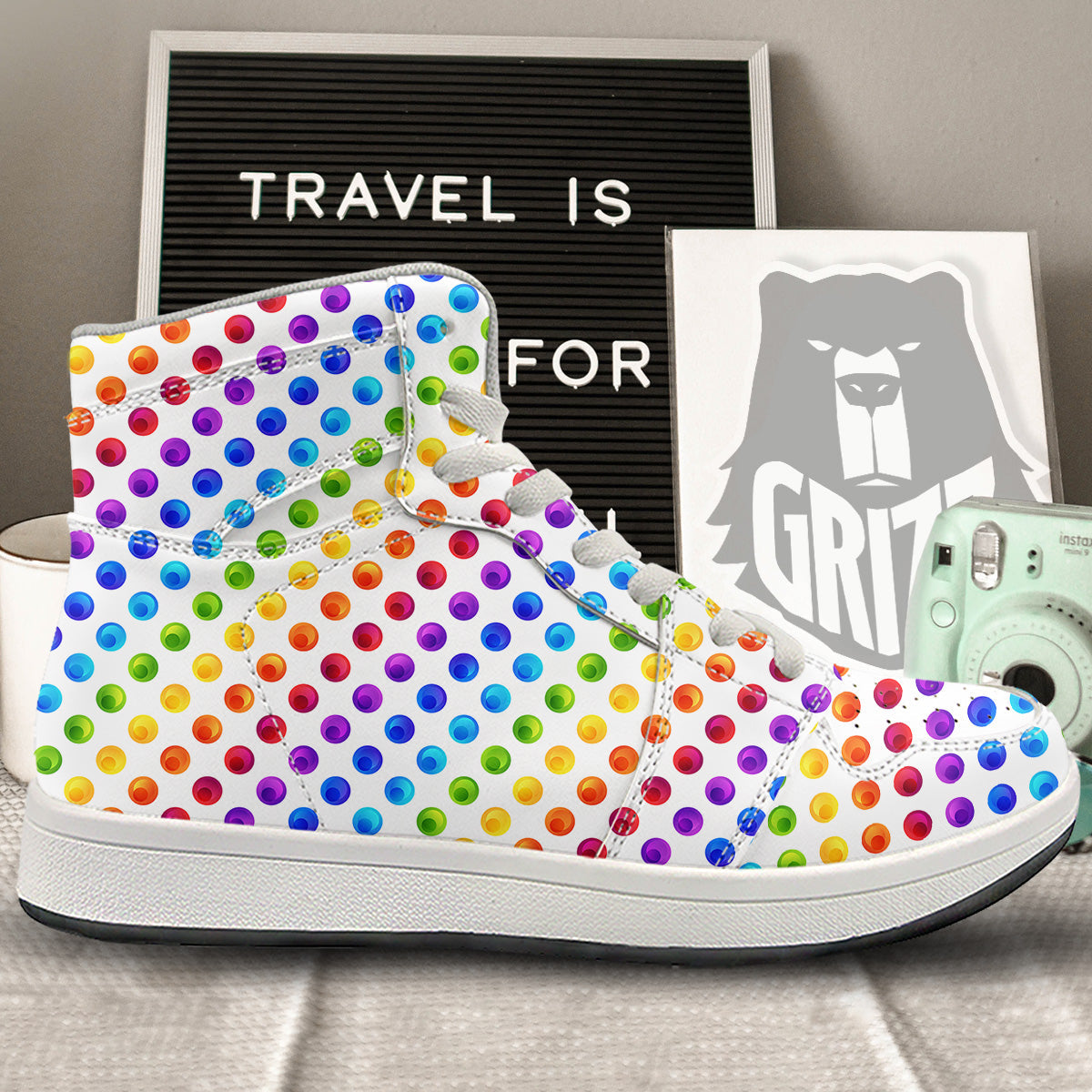 Colored Polka Dots Rainbow Print Pattern High Top Sneakers-grizzshop