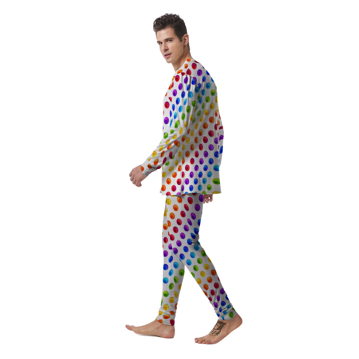 Colored Polka Dots Rainbow Print Pattern Men's Pajamas-grizzshop