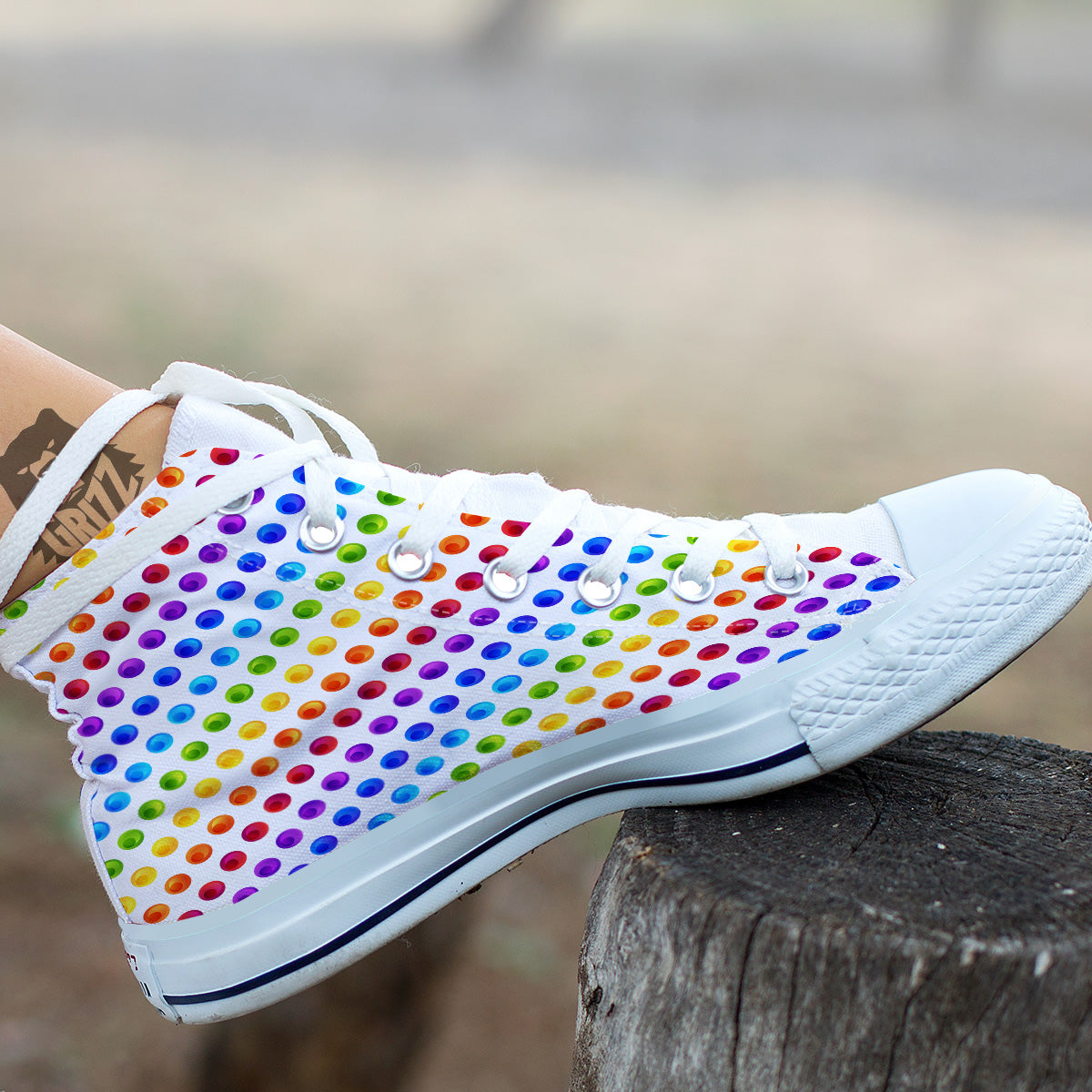 Colored Polka Dots Rainbow Print Pattern White High Top Shoes-grizzshop