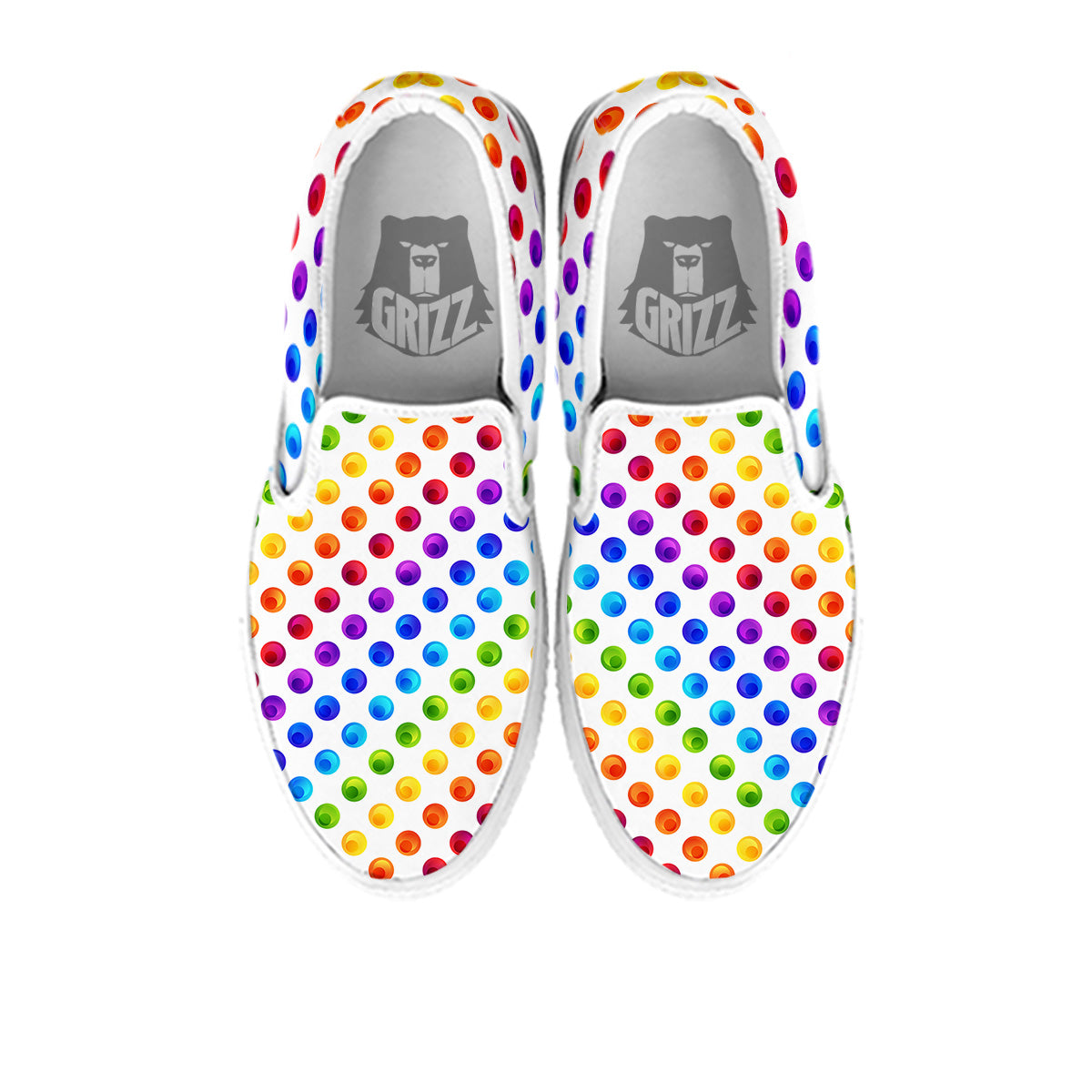 Colored Polka Dots Rainbow Print Pattern White Slip On Shoes-grizzshop