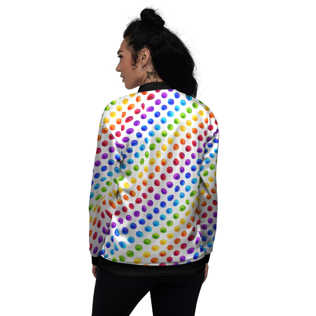 Colored Polka Dots Rainbow Print Pattern Women's Bomber Jacket-grizzshop