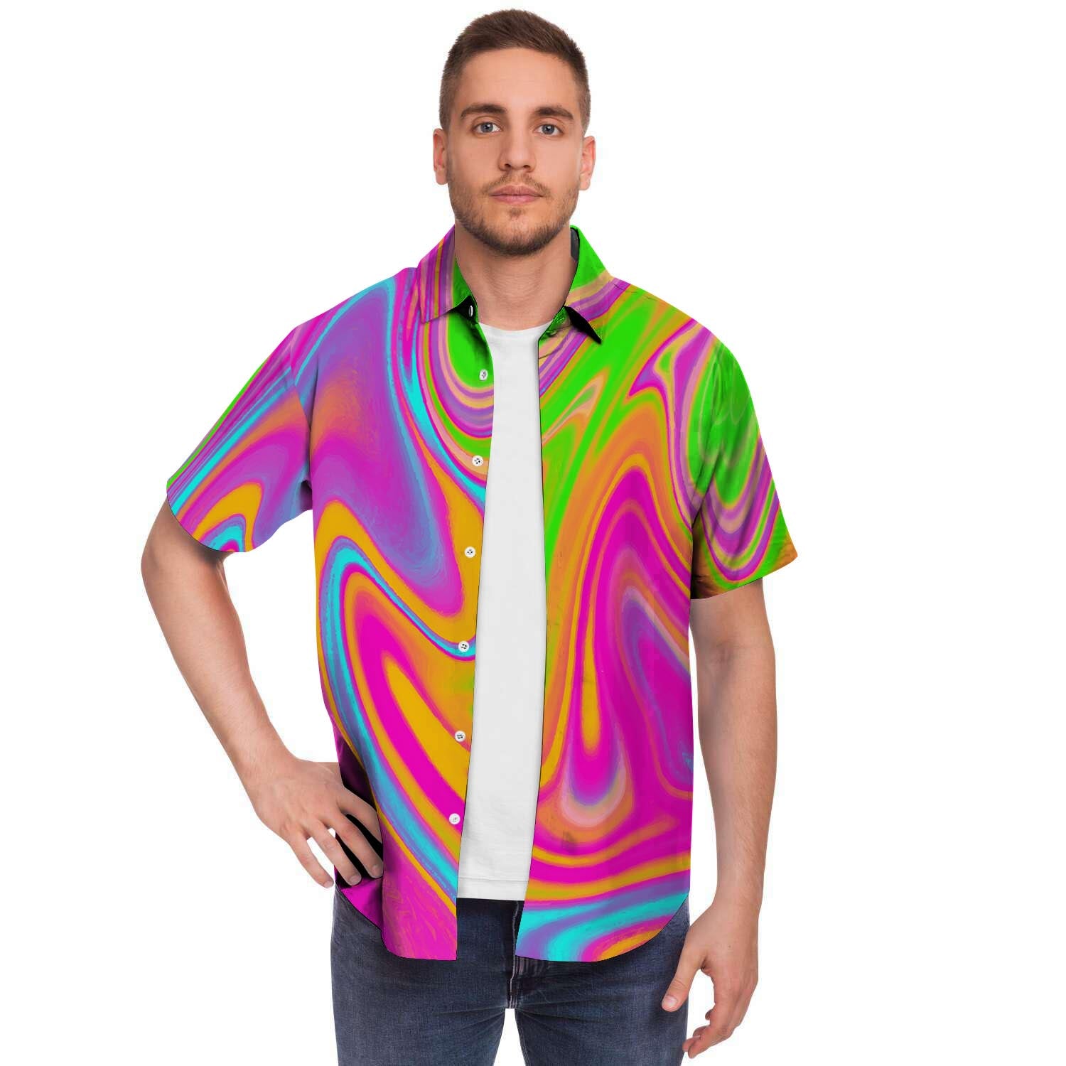 Colorful Abstract Paint Men's Short Sleeve Shirt-grizzshop