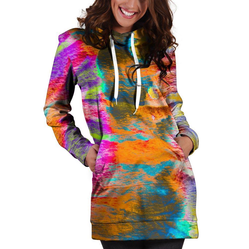 Colorful Abstract Tie Dye Hoodie Dress-grizzshop