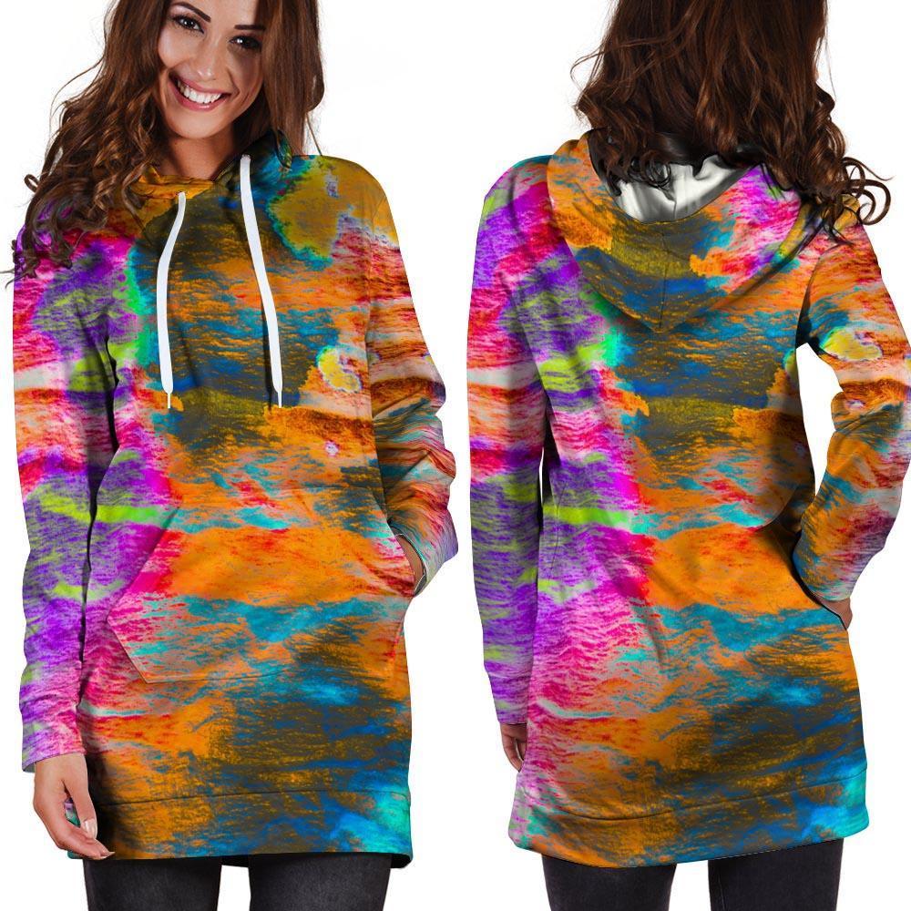 Colorful Abstract Tie Dye Hoodie Dress-grizzshop