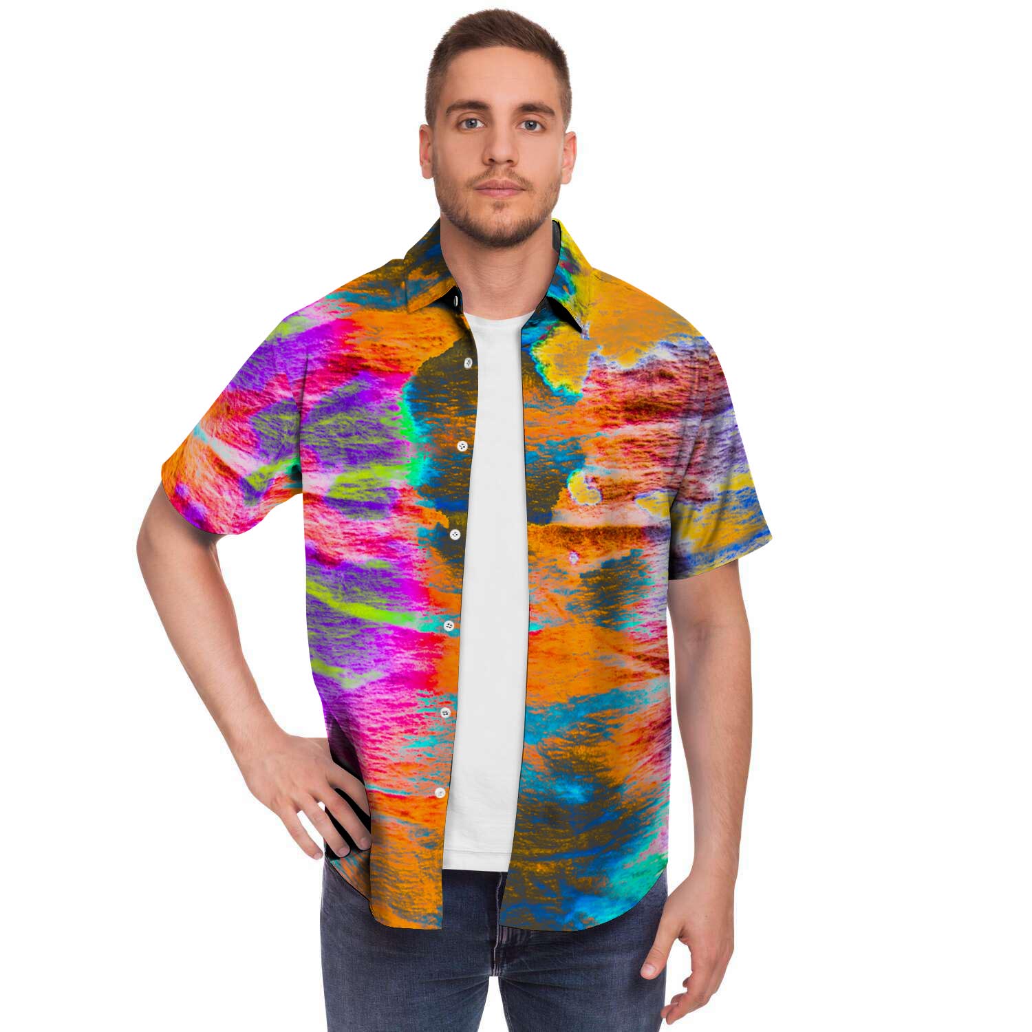 Colorful Abstract Tie Dye Men's Short Sleeve Shirt-grizzshop