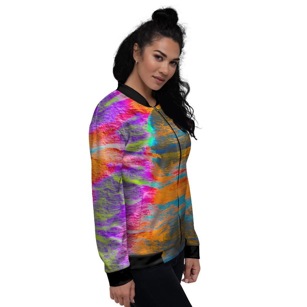 Colorful Abstract Tie Dye Women's Bomber Jacket-grizzshop