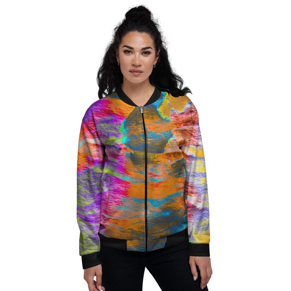 Colorful Abstract Tie Dye Women's Bomber Jacket-grizzshop