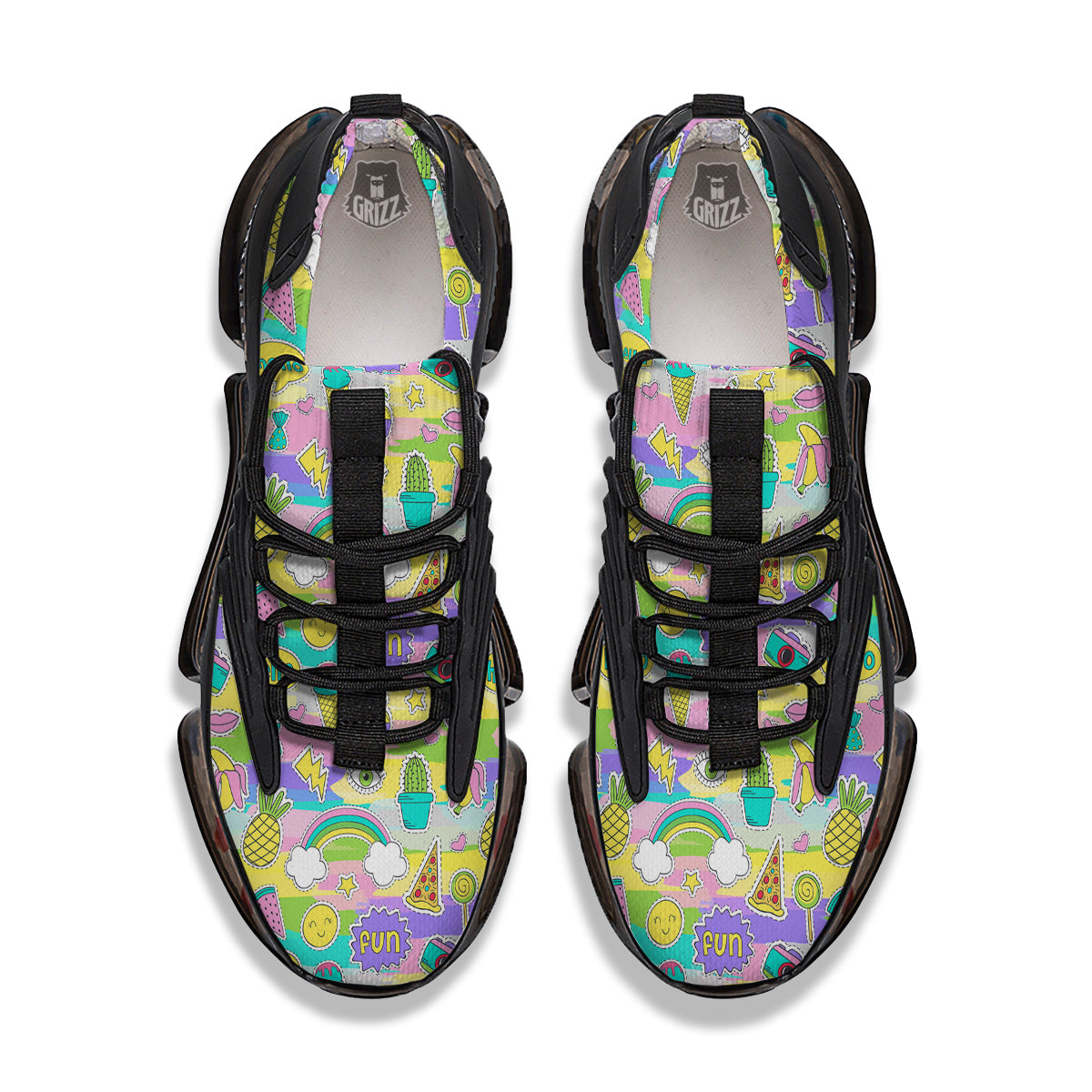 Colorful And Cute Stickers Print Pattern Black Gym Shoes-grizzshop