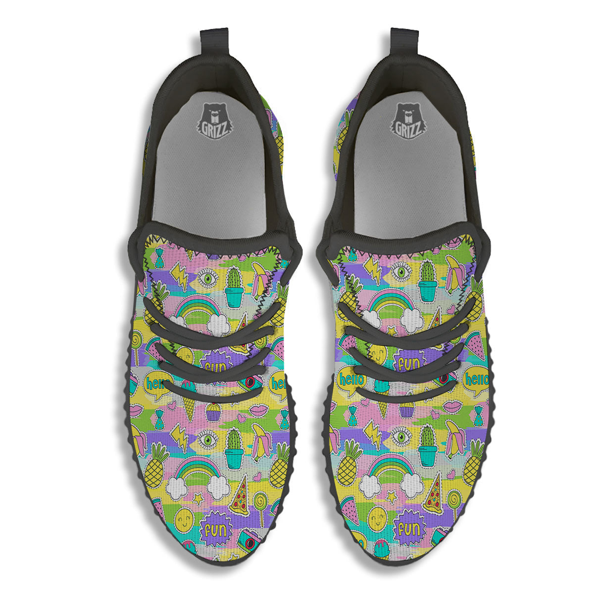 Colorful And Cute Stickers Print Pattern Black Walking Shoes-grizzshop