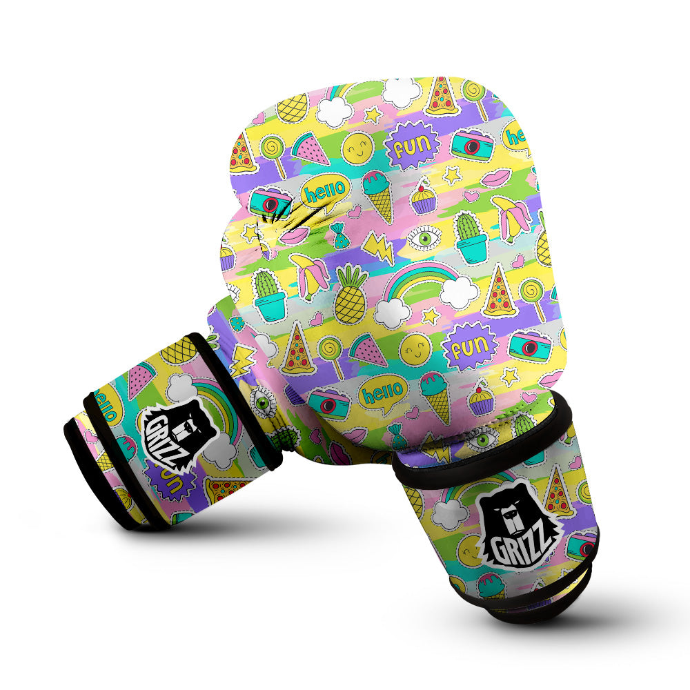 Colorful And Cute Stickers Print Pattern Boxing Gloves-grizzshop