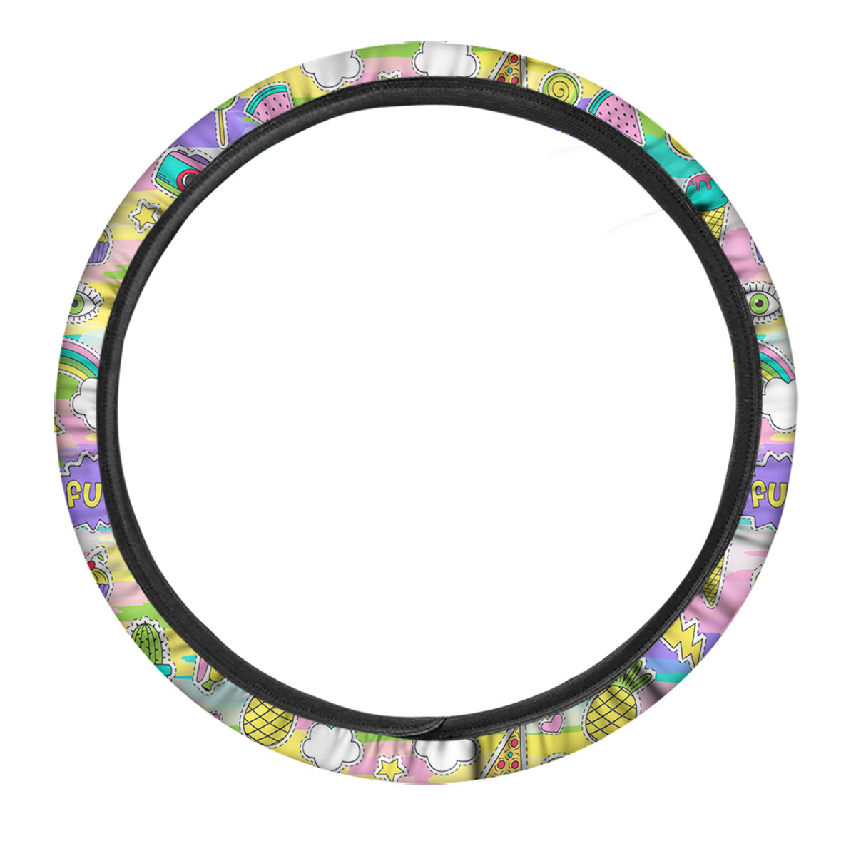 Colorful And Cute Stickers Print Pattern Car Steering Wheel Cover-grizzshop