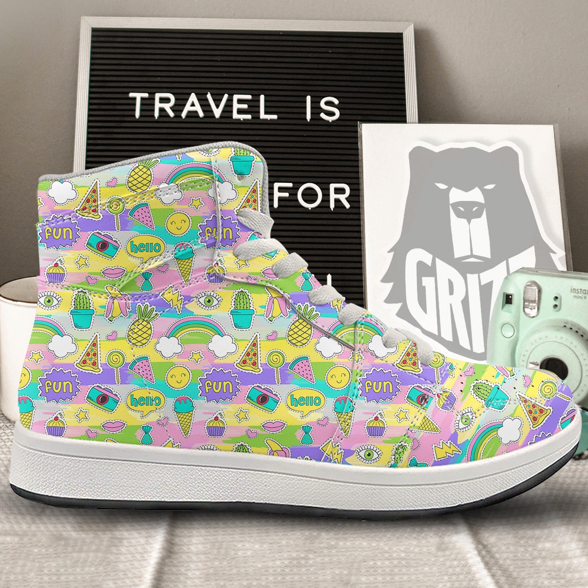 Colorful And Cute Stickers Print Pattern High Top Sneakers-grizzshop