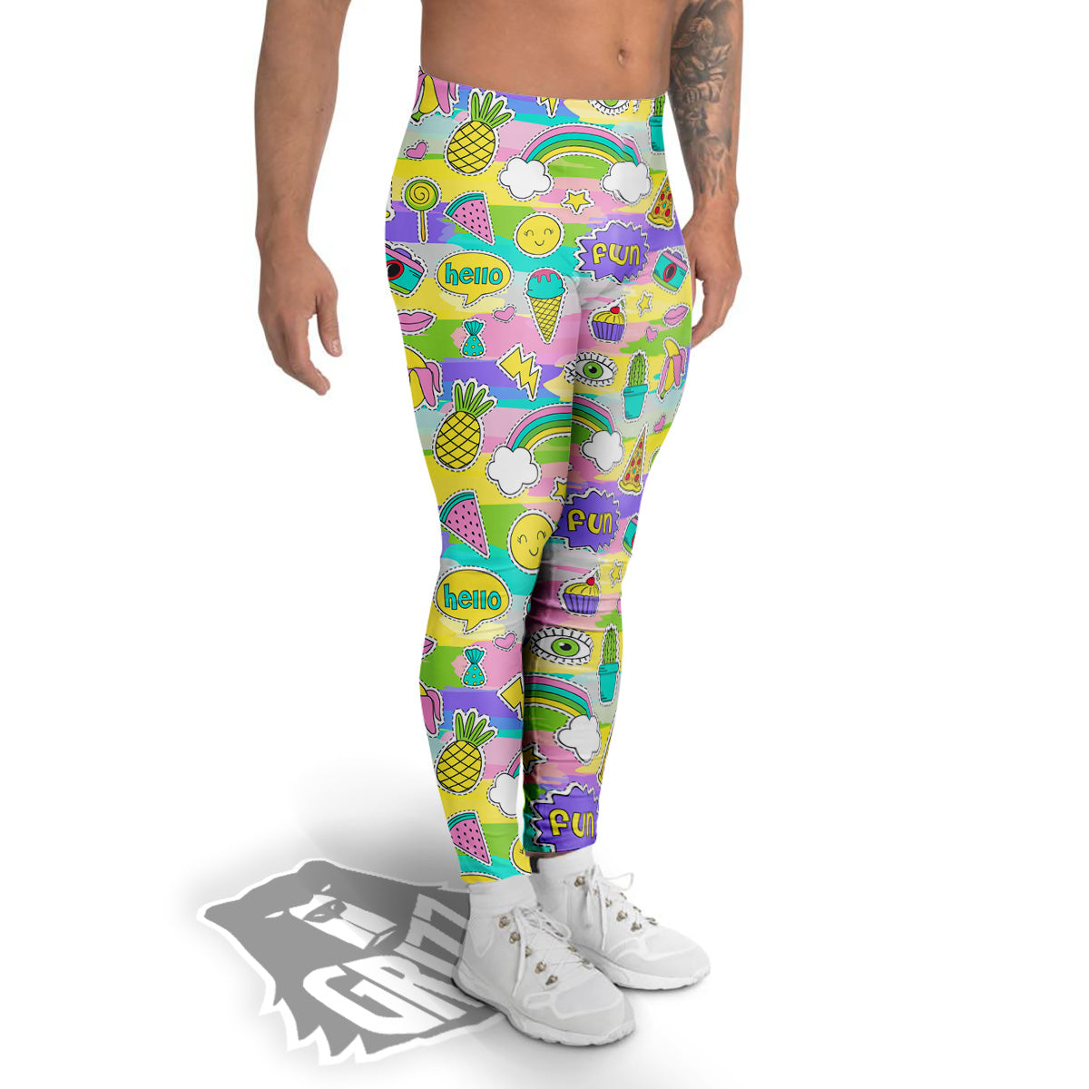 Colorful And Cute Stickers Print Pattern Men's Leggings-grizzshop