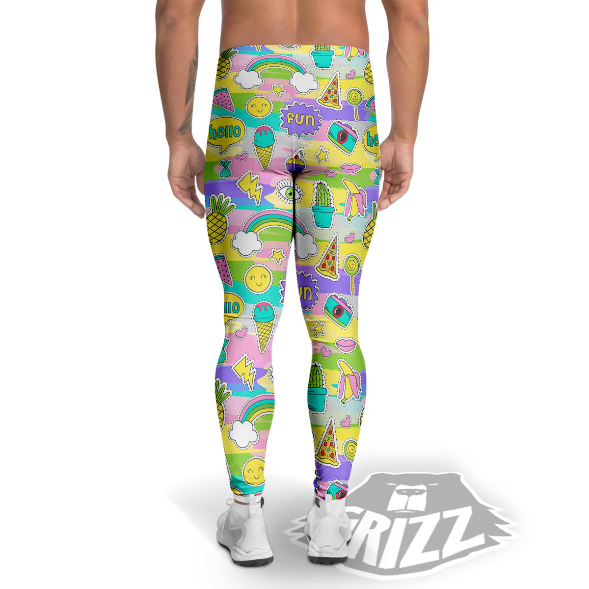 Colorful And Cute Stickers Print Pattern Men's Leggings-grizzshop