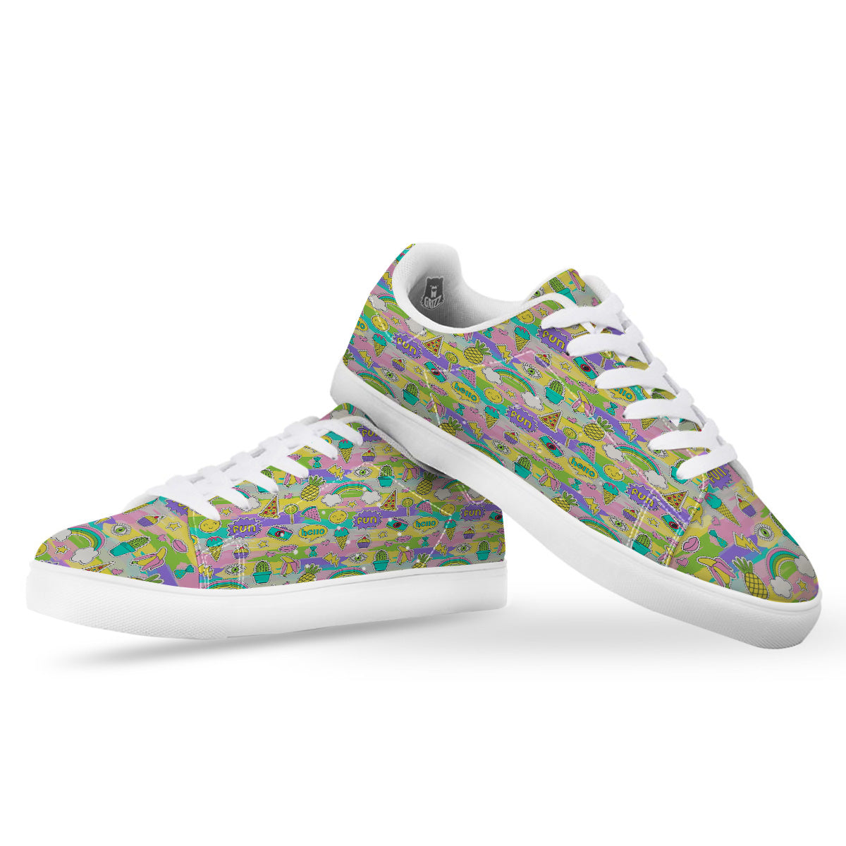 Colorful And Cute Stickers Print Pattern White Low Top Sneakers-grizzshop