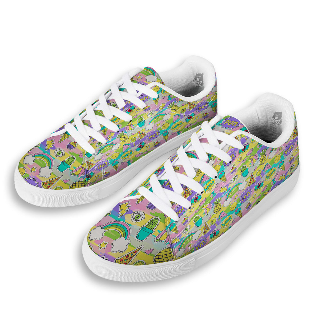 Colorful And Cute Stickers Print Pattern White Low Top Sneakers-grizzshop