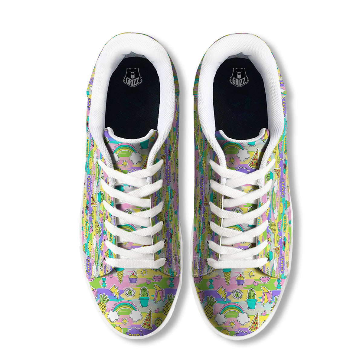 Colorful And Cute Stickers Print Pattern White Low Top Sneakers-grizzshop