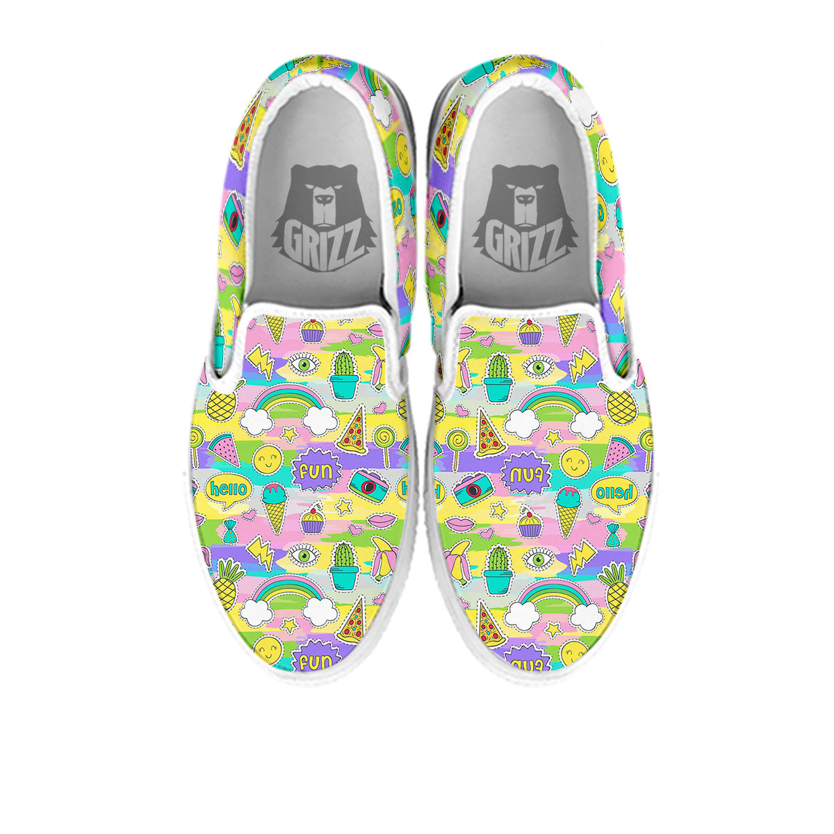 Colorful And Cute Stickers Print Pattern White Slip On Shoes-grizzshop