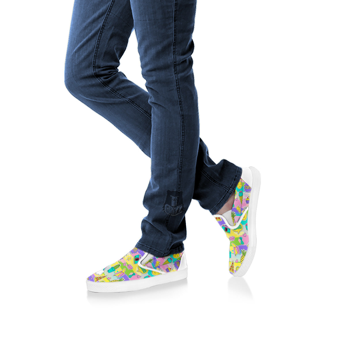Colorful And Cute Stickers Print Pattern White Slip On Shoes-grizzshop