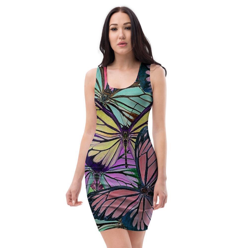 Colorful Butterfly Print Bodycon Dress-grizzshop