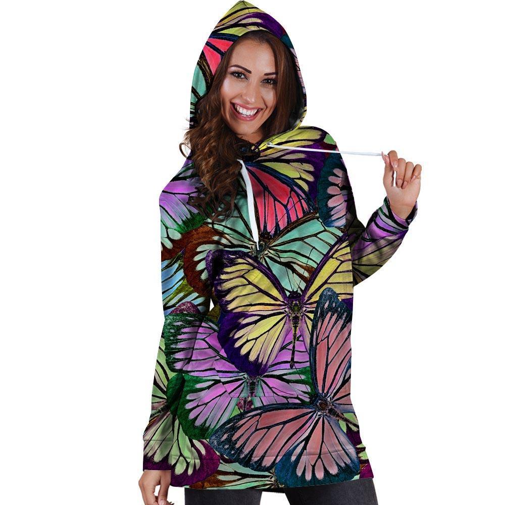 Colorful Butterfly Print Hoodie Dress-grizzshop