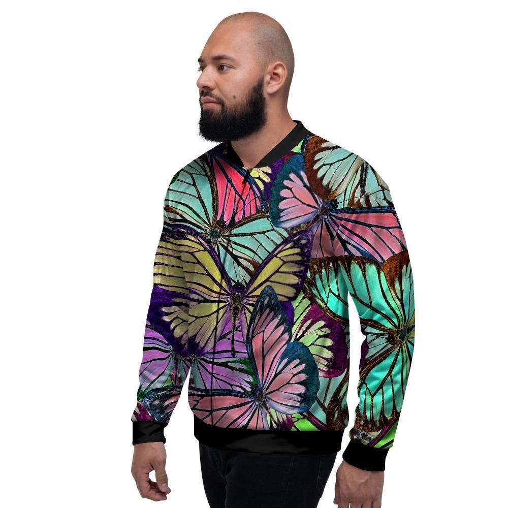 Colorful Butterfly Print Men's Bomber Jacket-grizzshop