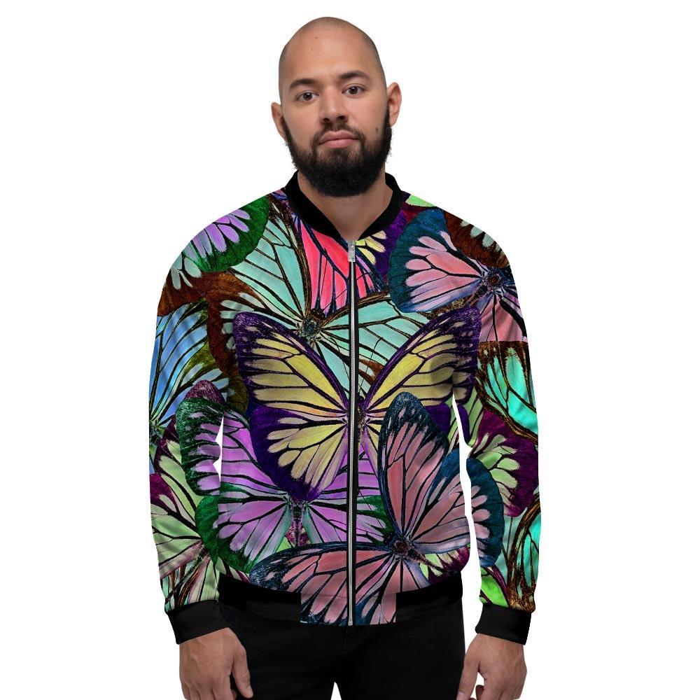 Colorful Butterfly Print Men's Bomber Jacket-grizzshop