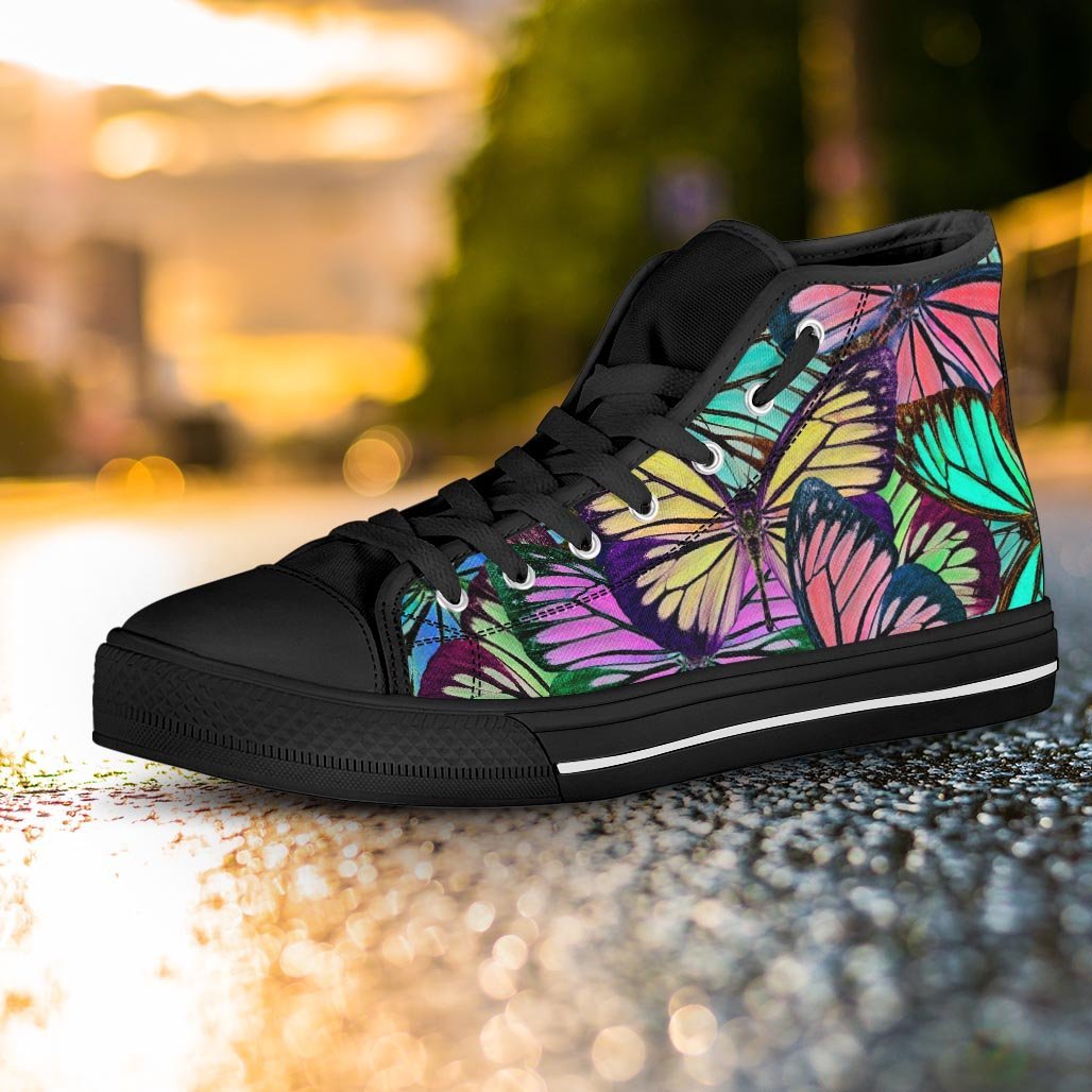 Colorful Butterfly Print Women's High Top Shoes-grizzshop