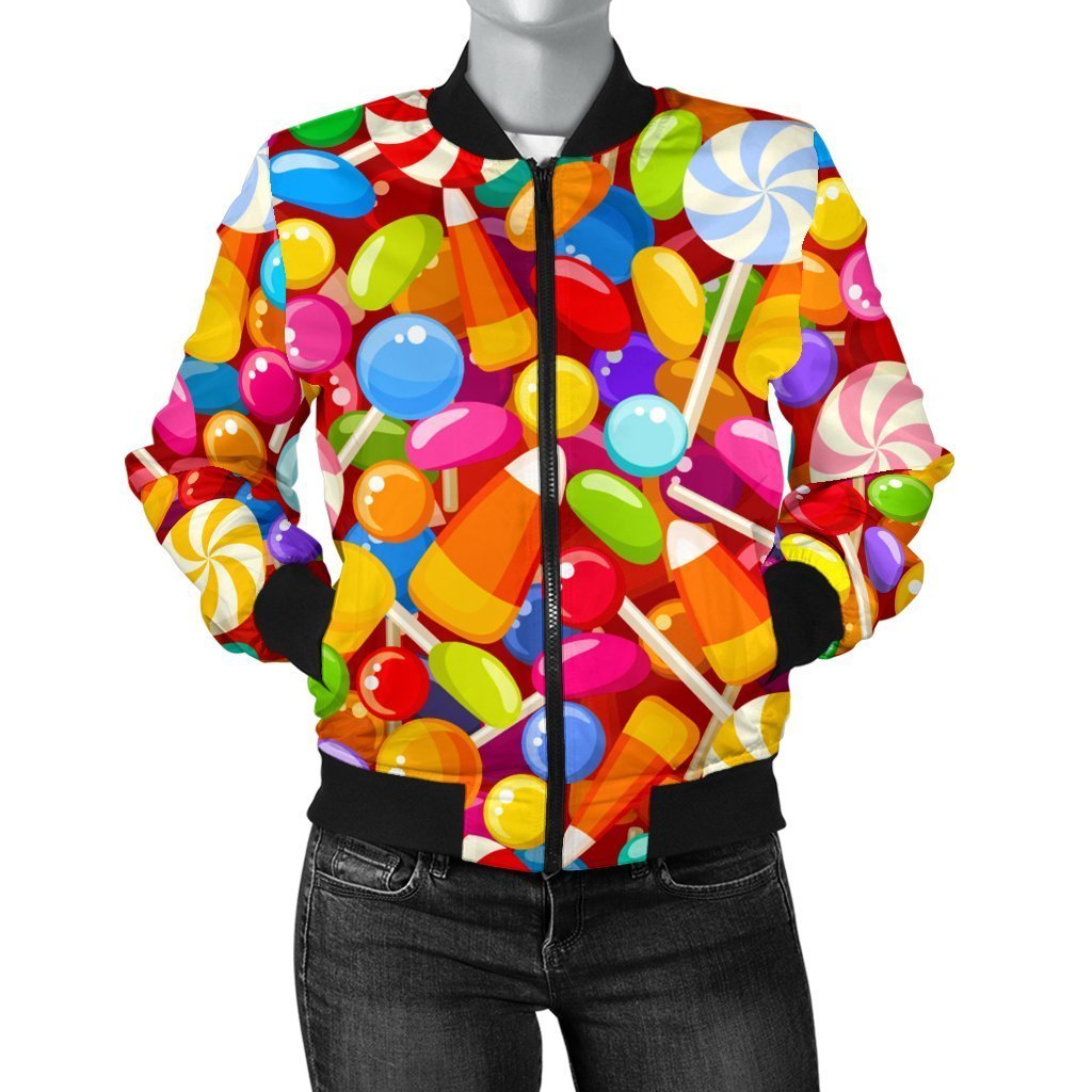 Colorful Candy Pattern Print Women Casual Bomber Jacket-grizzshop