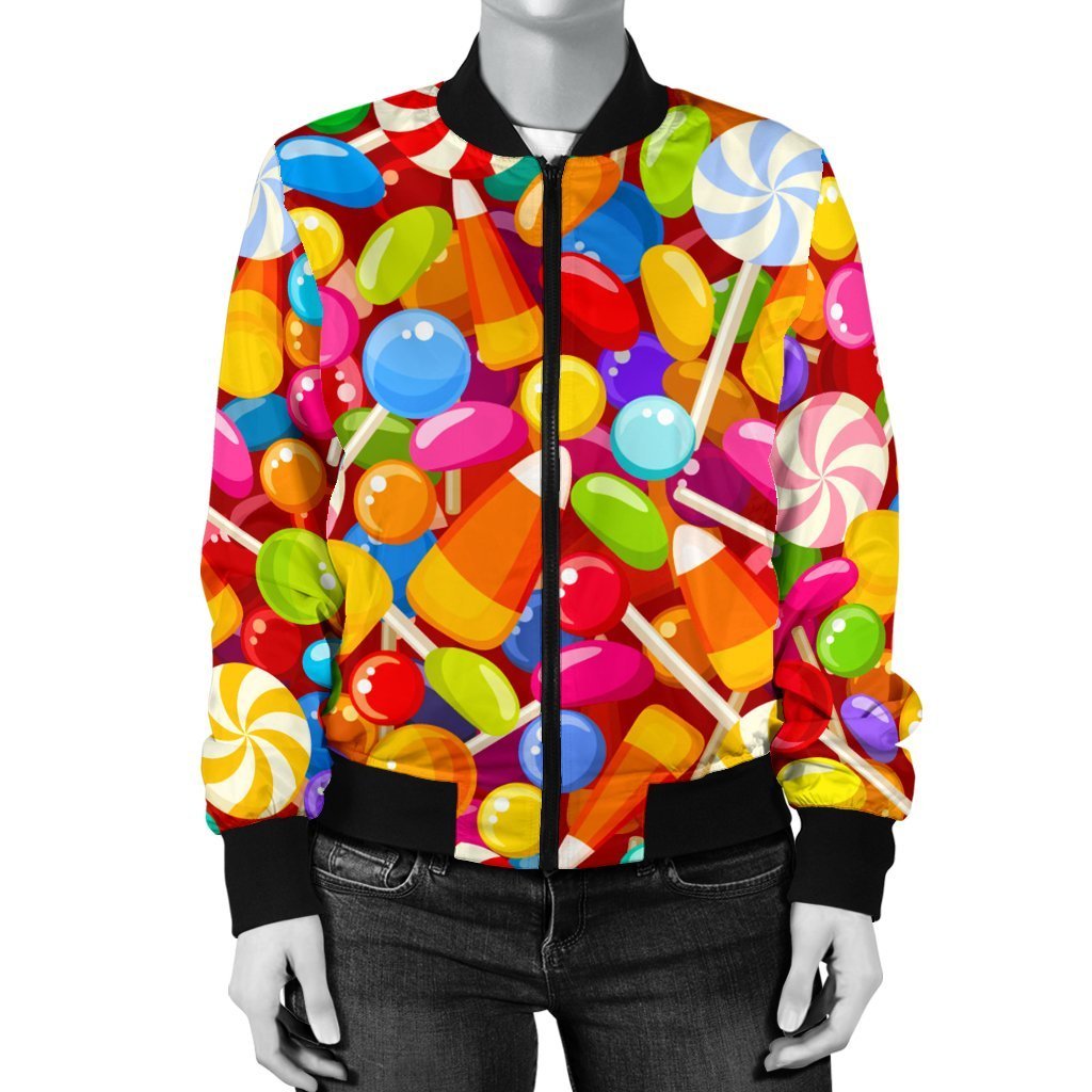 Colorful Candy Pattern Print Women Casual Bomber Jacket-grizzshop
