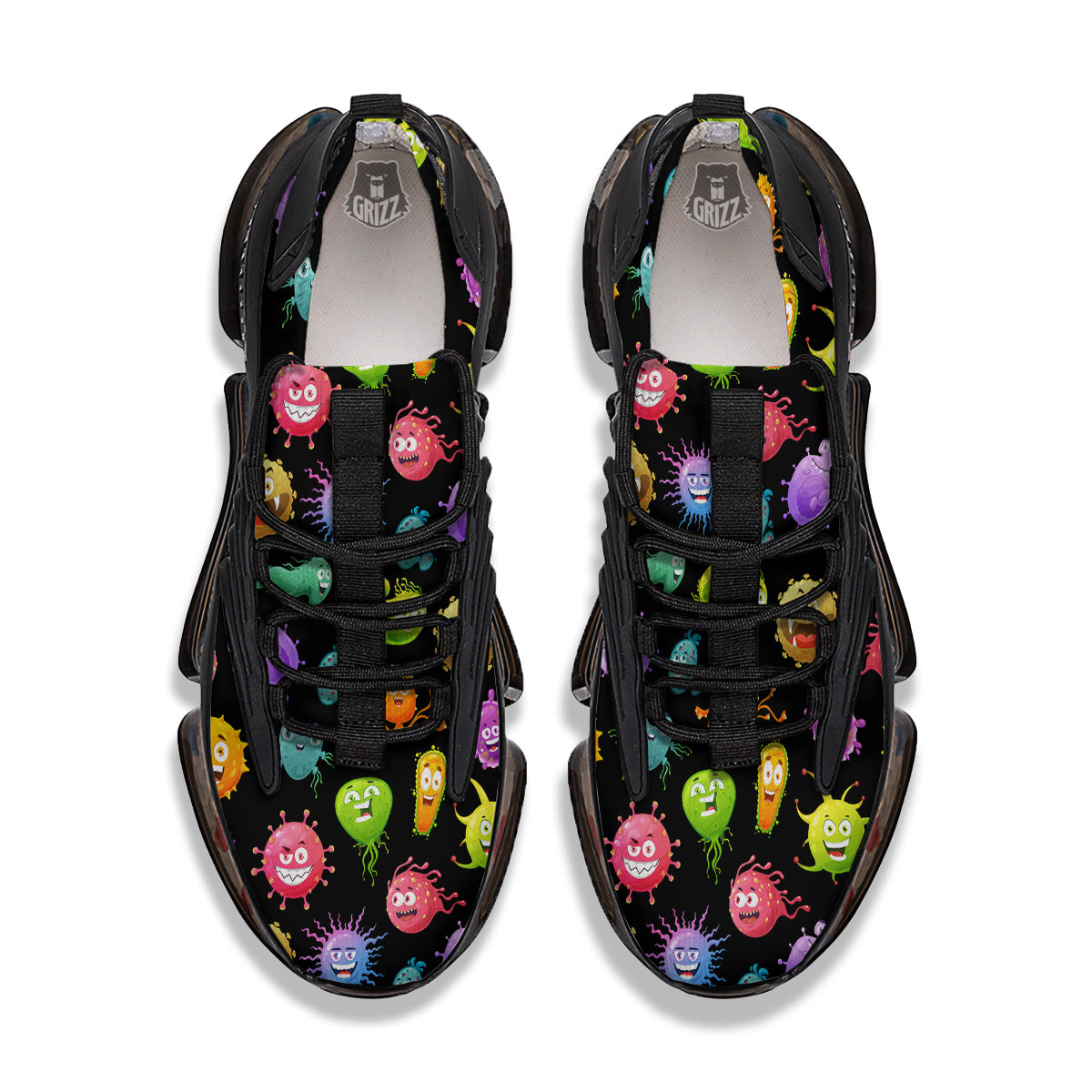 Colorful Cartoon Viruses Print Pattern Black Gym Shoes-grizzshop