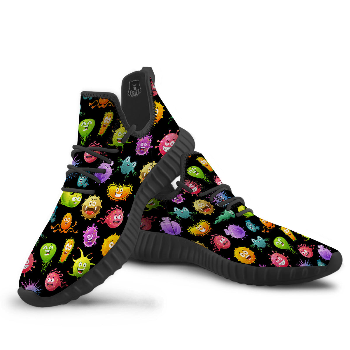 Colorful Cartoon Viruses Print Pattern Black Walking Shoes-grizzshop