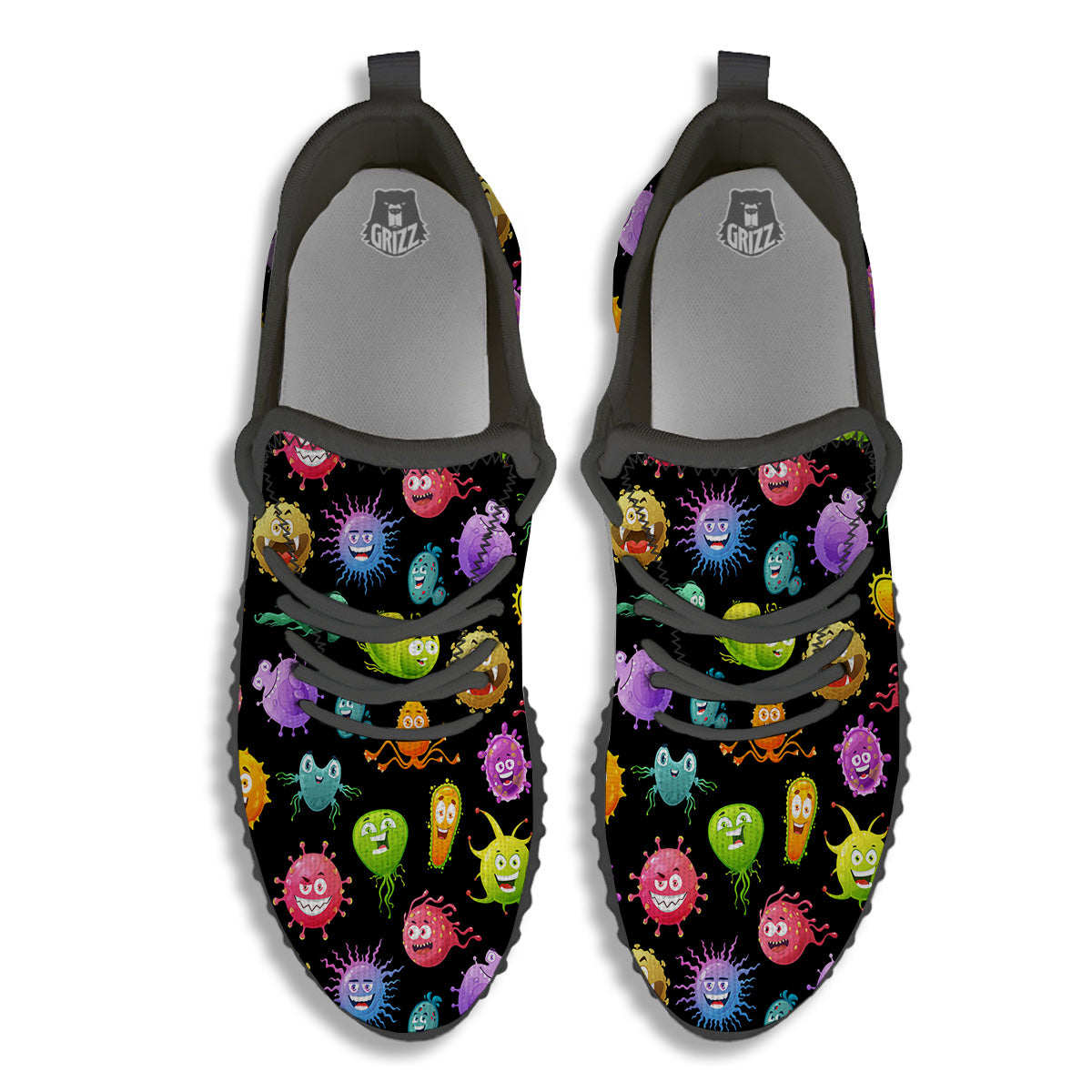 Colorful Cartoon Viruses Print Pattern Black Walking Shoes-grizzshop