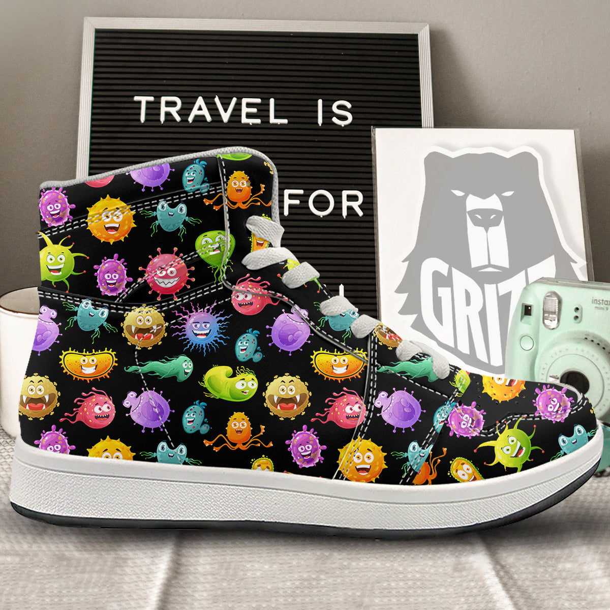 Colorful Cartoon Viruses Print Pattern High Top Sneakers-grizzshop