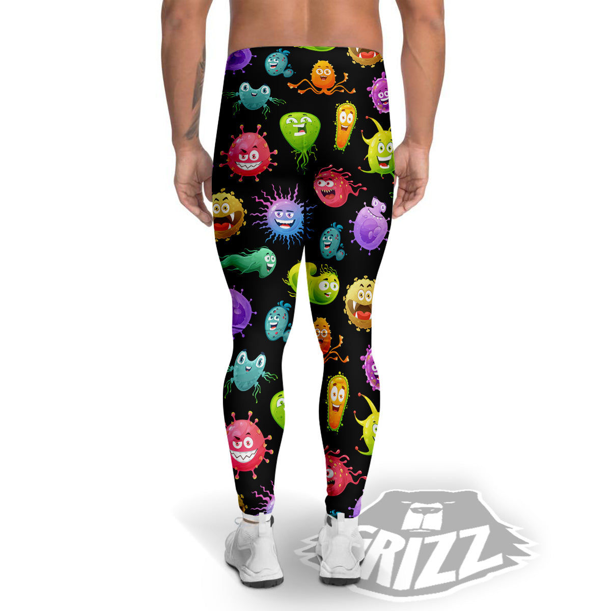 Colorful Cartoon Viruses Print Pattern Men's Leggings-grizzshop