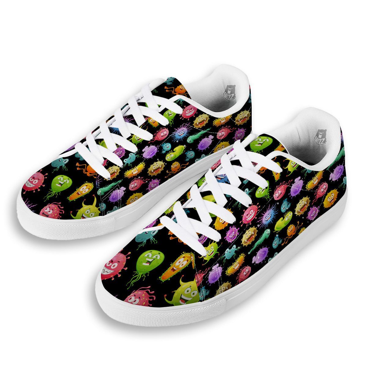 Colorful Cartoon Viruses Print Pattern White Low Top Sneakers-grizzshop